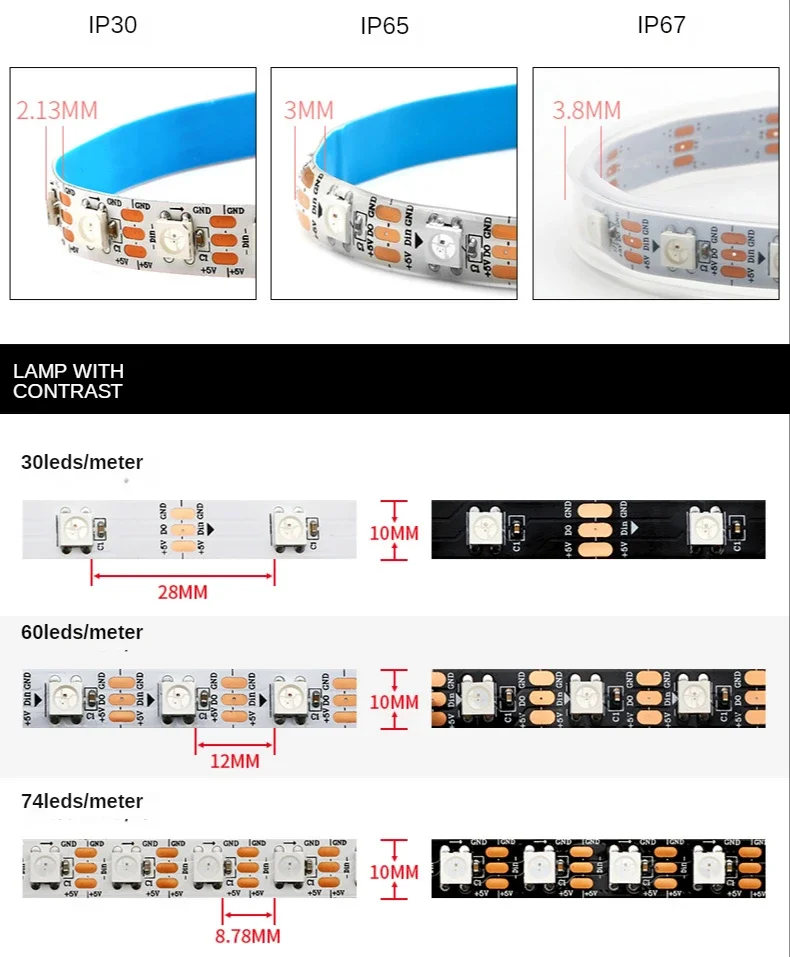 WS2812B Lampu Strip Led Pintar - Ws2812B Strip 5V ulasan dan harga